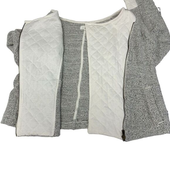 Moto Jacket Style Sweater Knit Pullover White Quilted Detail Casual - Picture 6 of 10